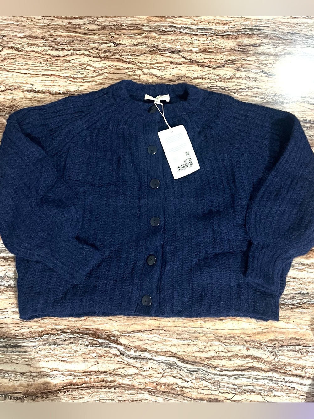 Sezane Deep Navy Textured Button-Up Cardigan - Picture 3 of 5